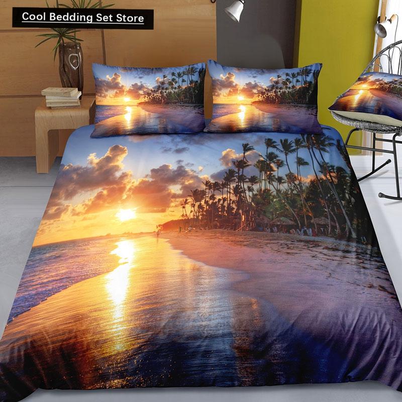 Dream NS Modernes Natur-Bettwäsche-Set, 3D-Digitaldruck, Strand, Kokosnusshain, Sommerschlafzimmer, Bettbezug, Kissenbezug, Bettwäsche-Set EU single(135x200cm) von Joom DACH
