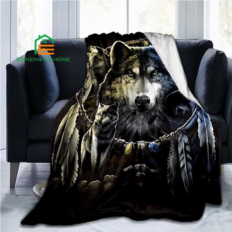 Dreamcatcher Wolf Flanell-Überwurfdecke, warme Decke für Zuhause, Picknick, Reisen, Flugzeug, Büro und für Erwachsene, Kinder, ältere Menschen, 5 Größen 75cm x 90cm von Joom DACH