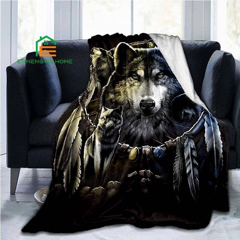 Dreamcatcher Wolf Flanell-Überwurfdecke, warme Decke für Zuhause, Picknick, Reisen, Flugzeug, Büro und für Erwachsene, Kinder, ältere Menschen, 5 Größen 75cm x 90cm von Joom DACH