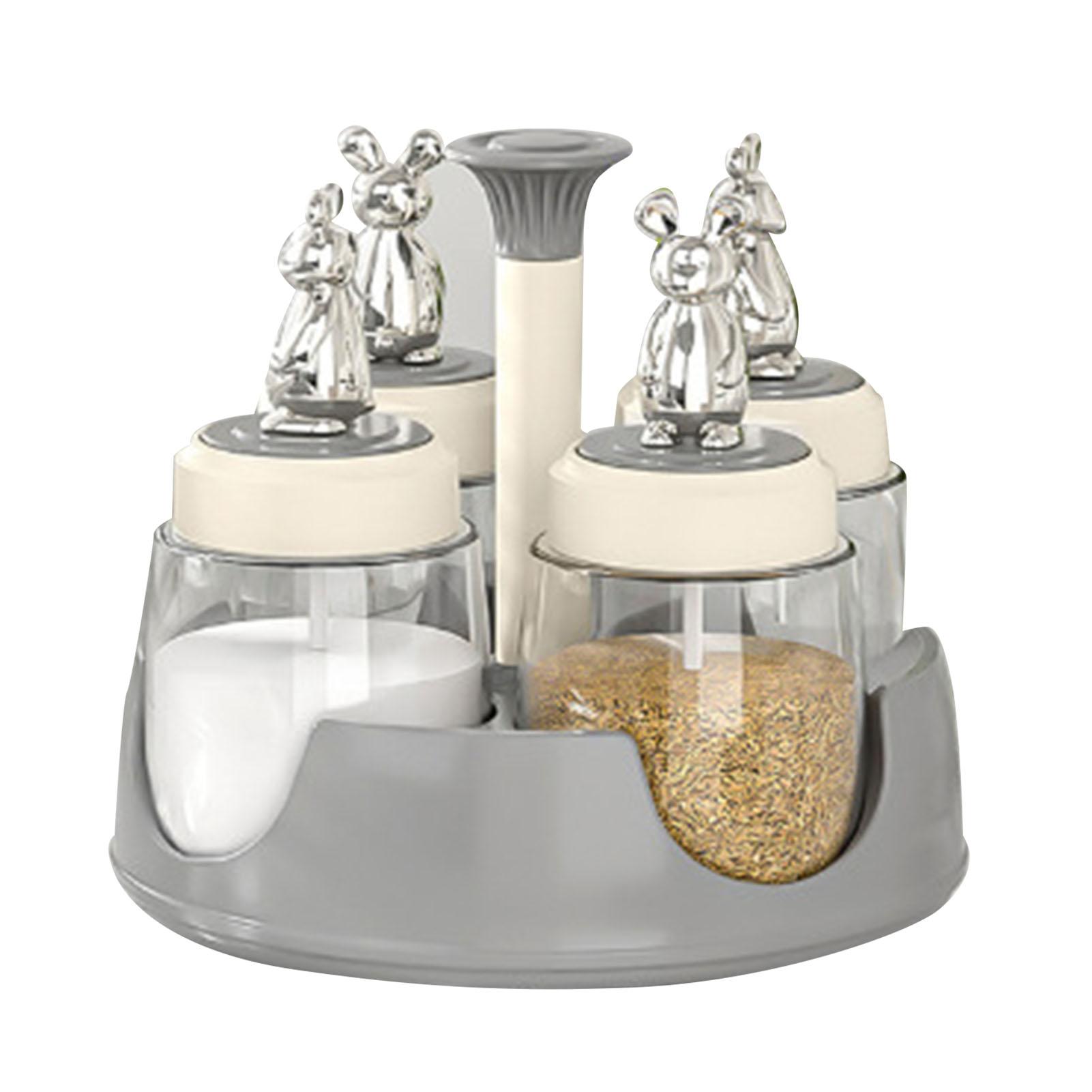 Drehbares Gewürzregal Salzstreuer mit Deckel Glas Aromenflasche für Küche Restaurant Zuhause Grau grau von Joom DACH