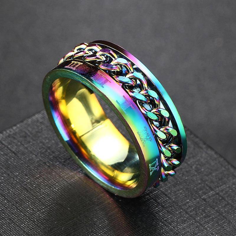 Drehen Rotierende Angst Zappeln Ringe Titan Edelstahl Kette Spinner Finger Ring Für Männer Blau Gold Farbe Schwarz Punk Rock 5 von Joom DACH