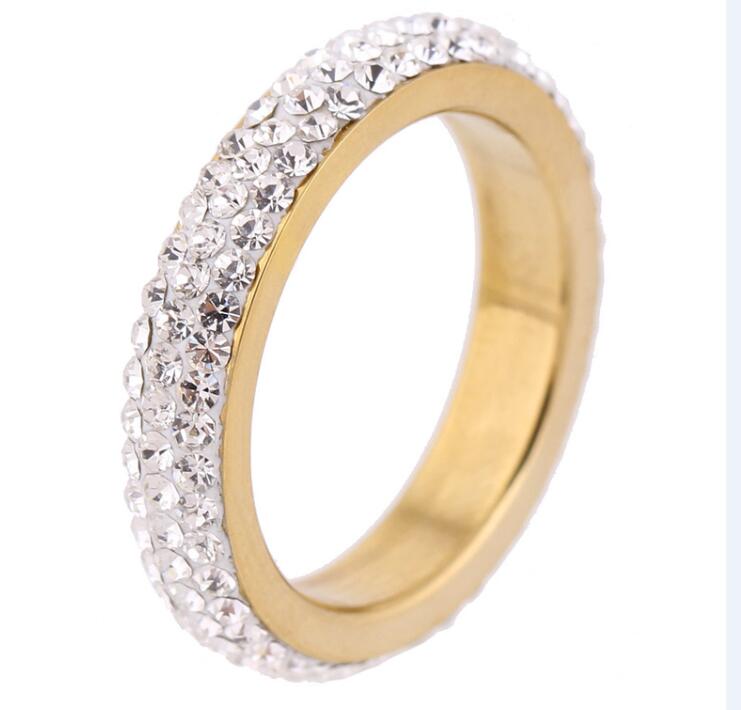 Dreireihige Eheringe aus klarem Kristall in Goldfarbe aus Edelstahl für Frauen, Modeschmuck in voller Größe 9 von Joom DACH