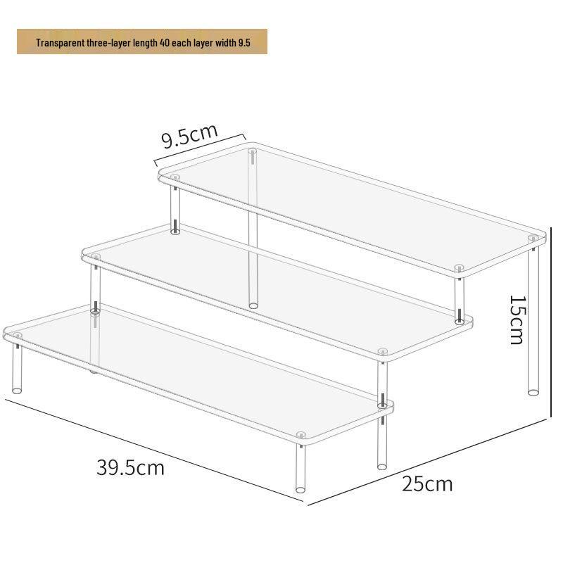 Dreistufiger Handdisplayständer aus Acryl für Pop-Mart-Puppen, Jasmine-Kosmetik, Geldbörsen und Schmuck 3-layer 40cm wide von Joom DACH