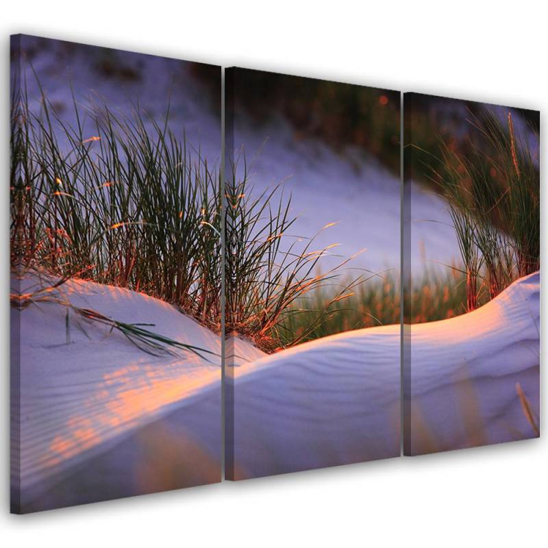 Dreiteiliger Leinwanddruck „Strand Meer Sand“. 60x40 Violett von Joom DACH