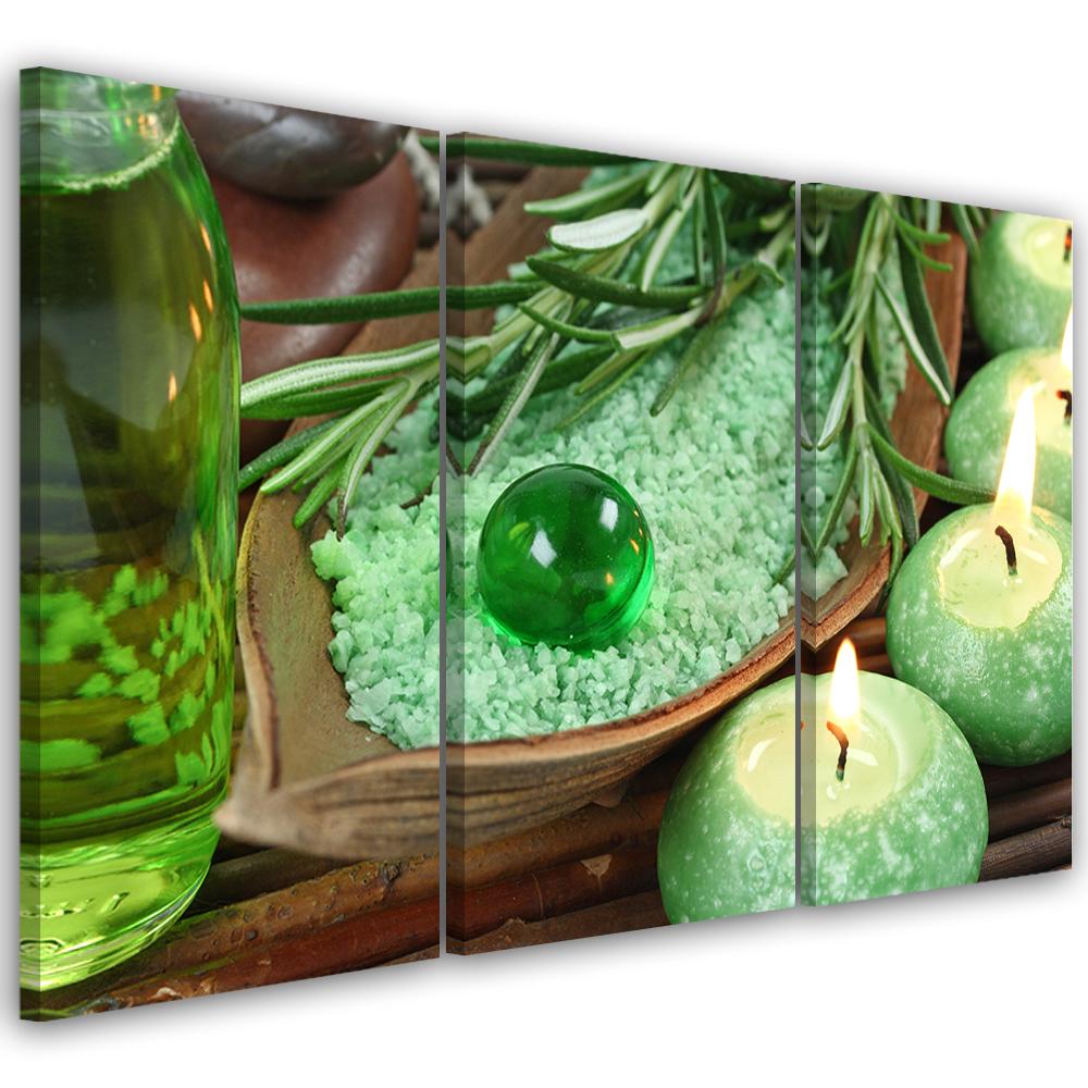 Dreiteiliger Leinwanddruck Grüner Zen-Spa Kerze 60x40 grün von Joom DACH