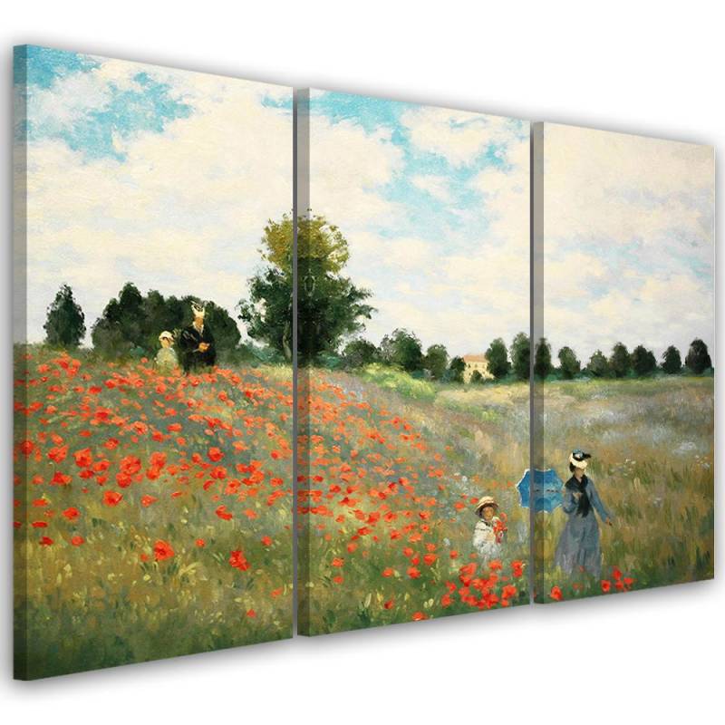 Dreiteiliges Bild auf Leinwand Mohnfeld von Claude Monet 60x40 bunt von Joom DACH