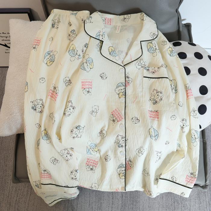 Druck Blume Weich Dünn Damen Pyjama Set Herbst Neu Lässig 2-teiliges Pyjama Set Volle Länge Nachtwäsche zum Schlafen Hausanzüge M von Joom DACH