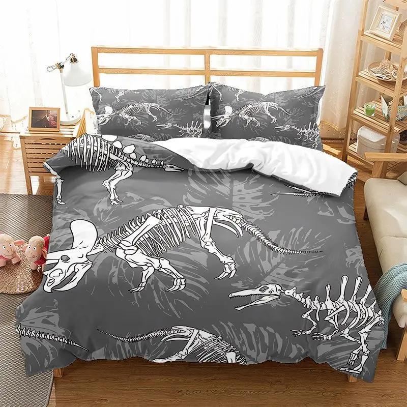Druck Dinosaurier Knochen Skelett Kind Bettbezug Bettwäsche Set Mikrofaser Stoff Schlafzimmer Steppdecke Set mit Kissenbezügen Doppel Einzel EU single(135x200cm) von Joom DACH