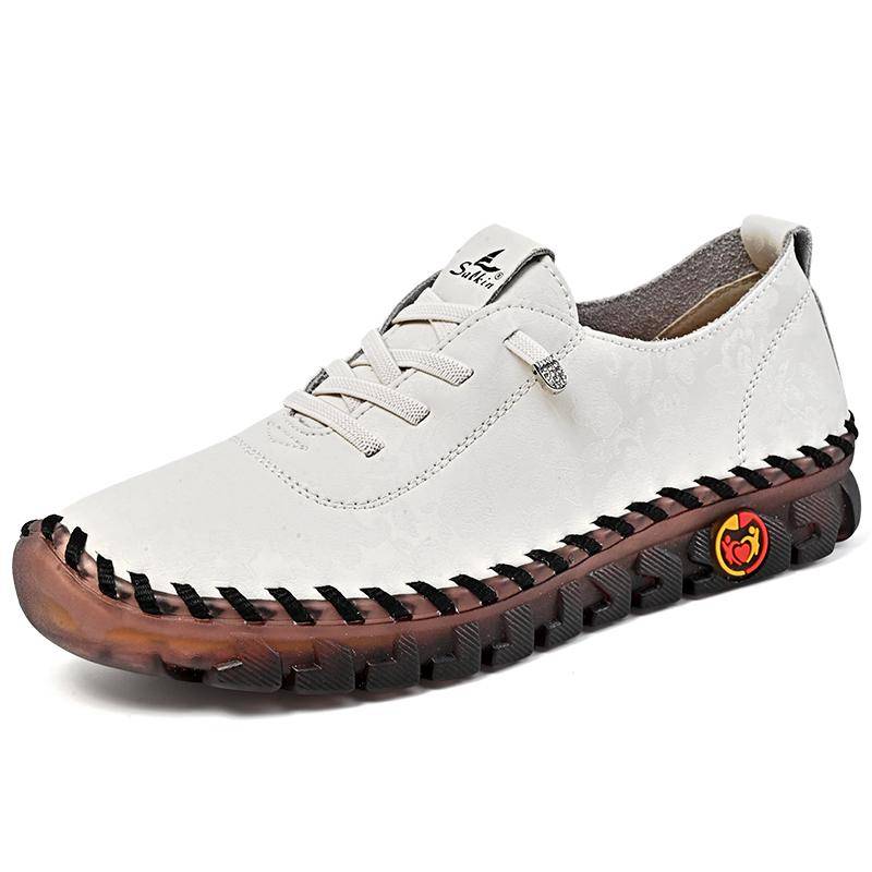Druck Mode Sneaker Damen Handgenäht Leder Freizeitschuhe Design Plateau Loafer Atmungsaktive Ballerinas Schuh Fahren Übergröße 35 weiß von Joom DACH