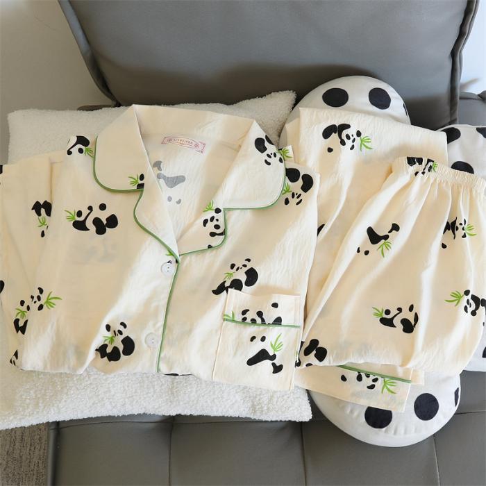 Druck Niedlicher Panda Damen Pyjama Set Herbst Frühling Nachtwäsche Langarm Oberteile und Hosen Pyjama 2-teiliges Set Nachtwäsche Loungewear M von Joom DACH