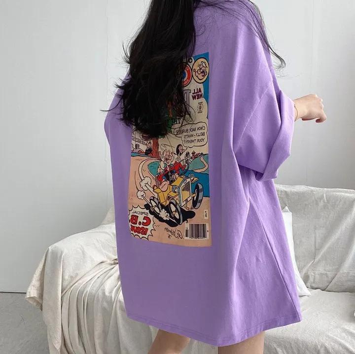 Drucken Lose Oversize T Shirts Sommer Kurzarm Solide Brief Dünne Casual Fashion High Street Frauen XXL violett von Joom DACH