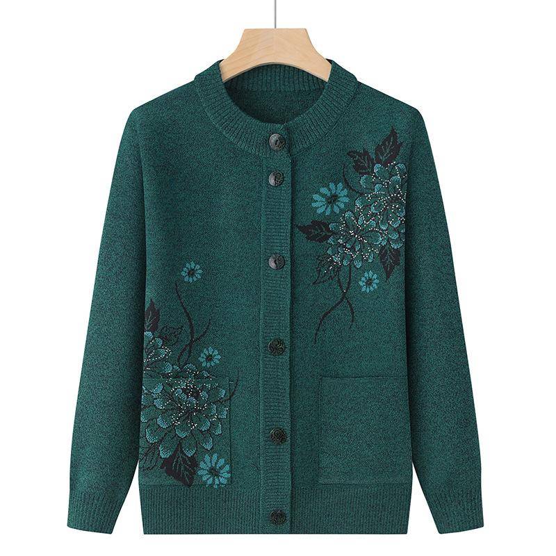 Drucken Mittleren Alters Ältere Mutter Frühling Herbst Langarm Pullover Frauen Gestrickte Bottoming Shirt Oma Strickjacke M grasgrüne von Joom DACH