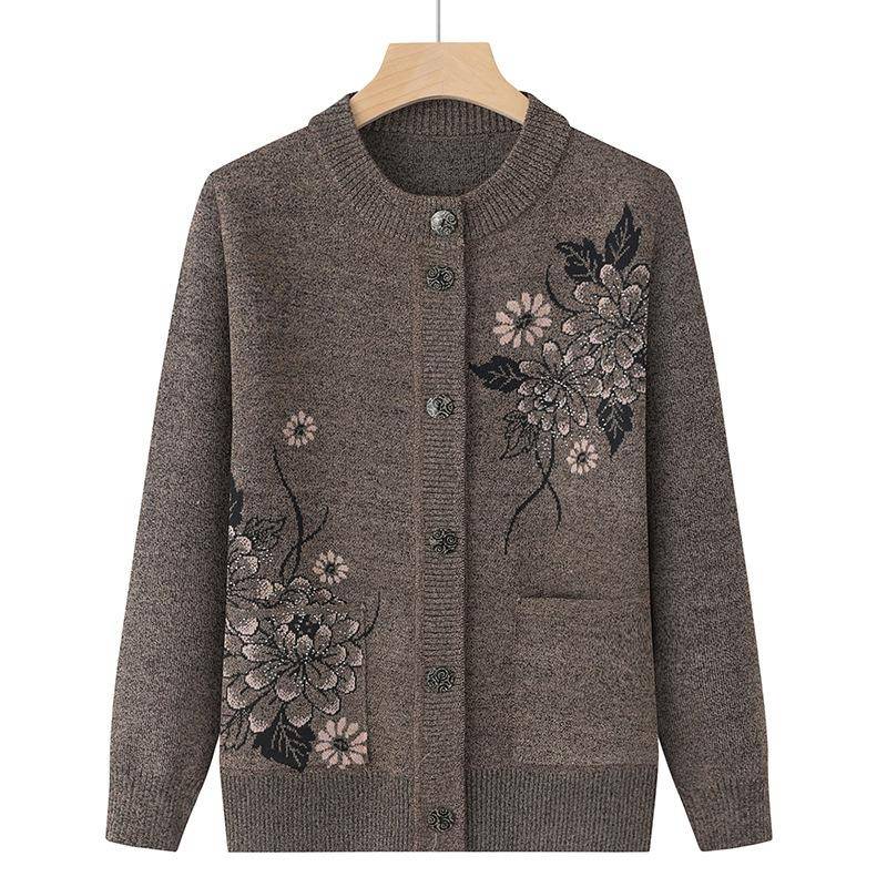 Drucken Mittleren Alters Ältere Mutter Frühling Herbst Langarm Pullover Frauen Gestrickte Bottoming Shirt Oma Strickjacke M dunkle khaki von Joom DACH