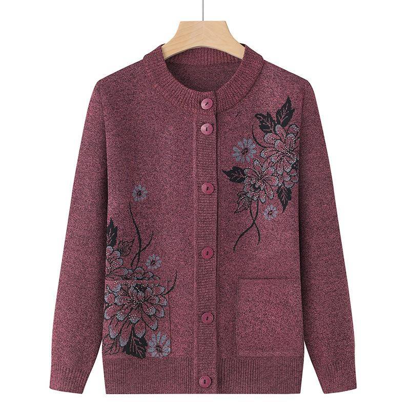 Drucken Mittleren Alters Ältere Mutter Frühling Herbst Langarm Pullover Frauen Gestrickte Bottoming Shirt Oma Strickjacke M von Joom DACH