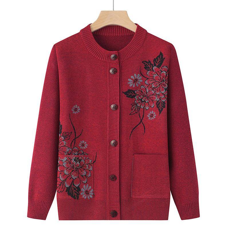 Drucken Mittleren Alters Ältere Mutter Frühling Herbst Langarm Pullover Frauen Gestrickte Bottoming Shirt Oma Strickjacke XXL grau von Joom DACH