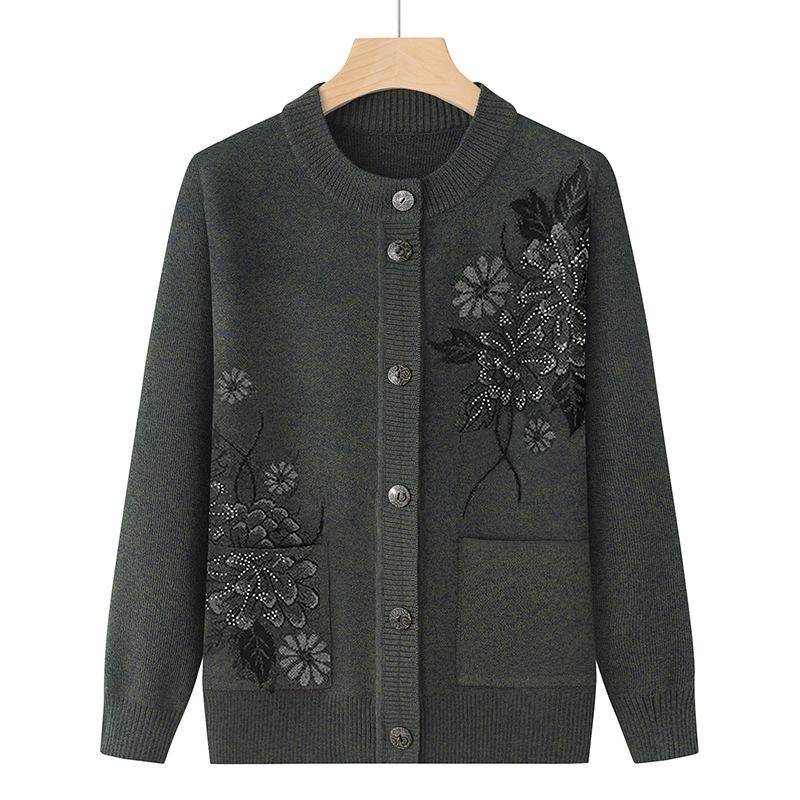 Drucken Mittleren Alters Ältere Mutter Frühling Herbst Langarm Pullover Frauen Gestrickte Bottoming Shirt Oma Strickjacke XXL dunkelgrüne von Joom DACH