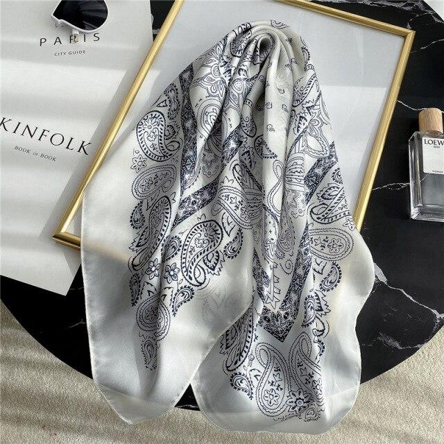 Drucken Platz Silk Schal Frauen Mode Satin Bandana Dame Schal Und Wrap Stirnband Tasche Schals Haar Band Halstuch Weibliche hijab von Joom DACH
