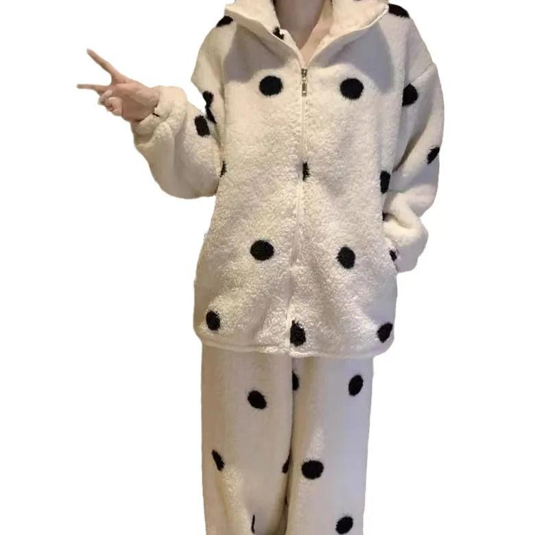 Druckpunkt Rollkragen Pyjama Set Korallenfleece Damen Winter Lässig Nachtwäsche Loungewear Hosenanzug Pyjama Warm Flanell Homewear 2XL von Joom DACH