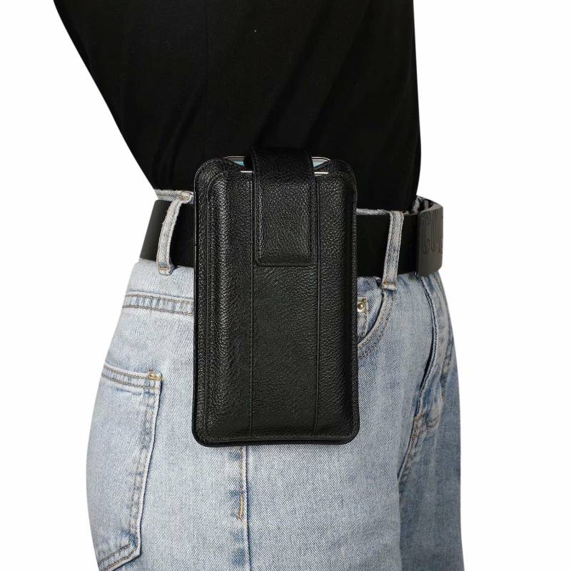 Dual Pouch Leder Zwei Handytasche Hängender Gürtelclip Hülle Holster für iPhone 16 15 13 12 Pro Samsung S24 S23 S22 Redmi Oppo Herren Hüfttasche Halter L(6.7-7.2 Inch) schwarz von Joom DACH