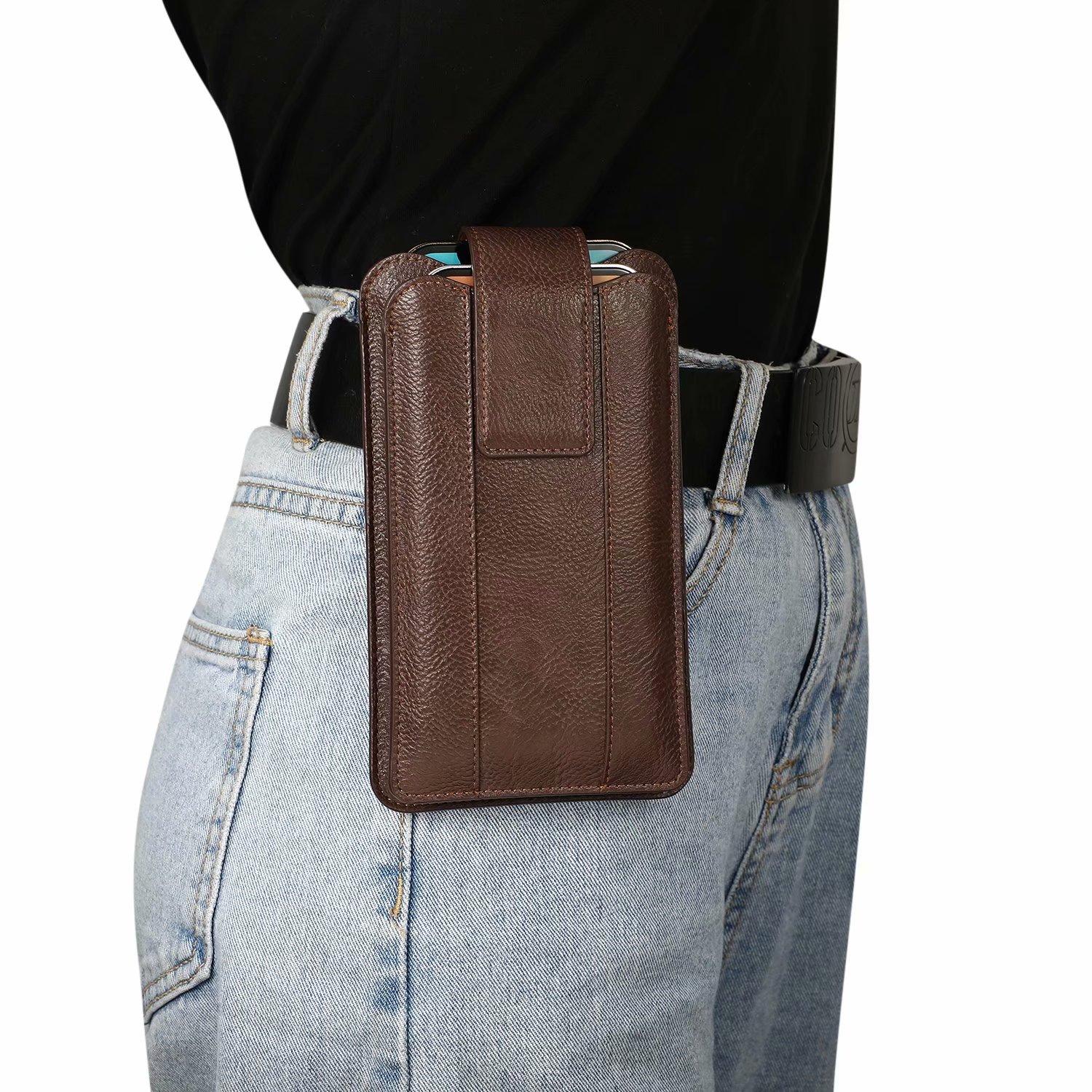 Dual Pouch Leder Zwei Handytasche Hängender Gürtelclip Hülle Holster für iPhone 16 15 13 12 Pro Samsung S24 S23 S22 Redmi Oppo Herren Hüfttasche Halter L(6.7-7.2 Inch) von Joom DACH