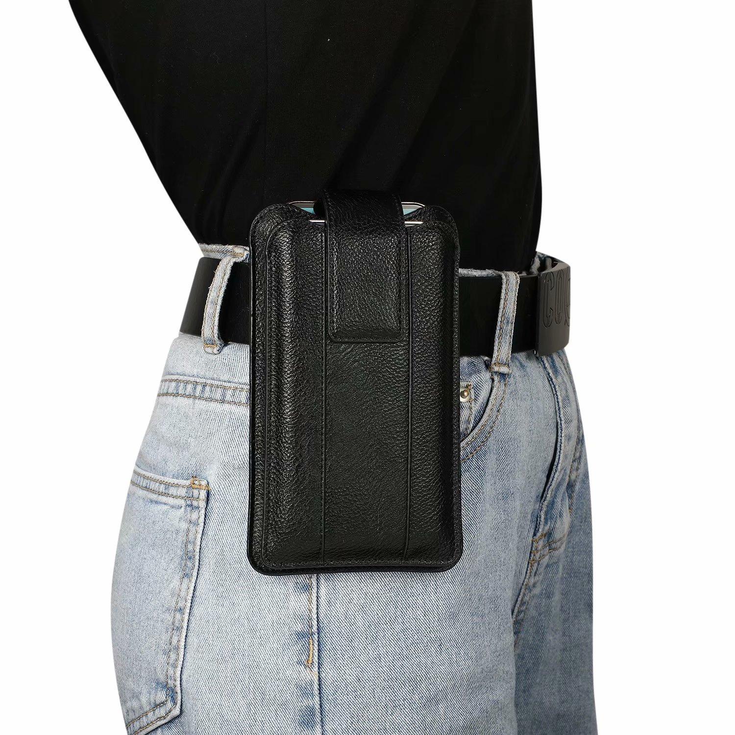 Dual Pouch Leder Zwei Handytasche Hängender Gürtelclip Hülle Holster für iPhone 16 15 13 12 Pro Samsung S24 S23 S22 Redmi Oppo Herren Hüfttasche Halter M(5.2-6.3 Inch) schwarz von Joom DACH