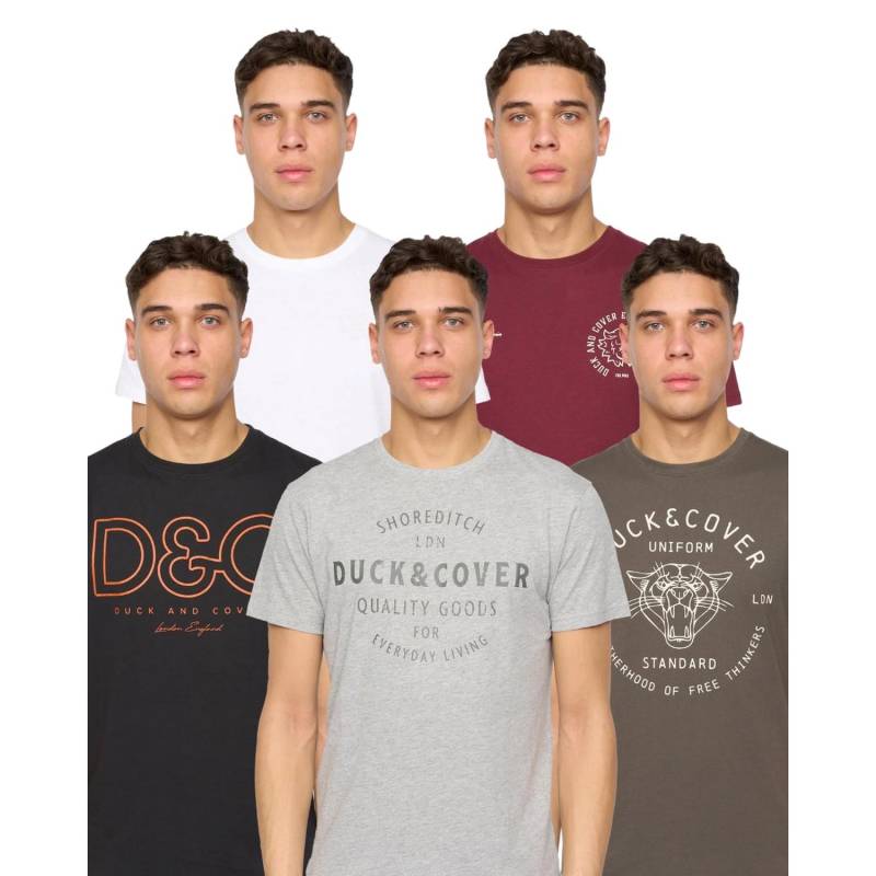 Duck and Cover Herren Corsure Verschiedene Designs T-Shirt (Packung mit 5) S schwarz von Joom DACH