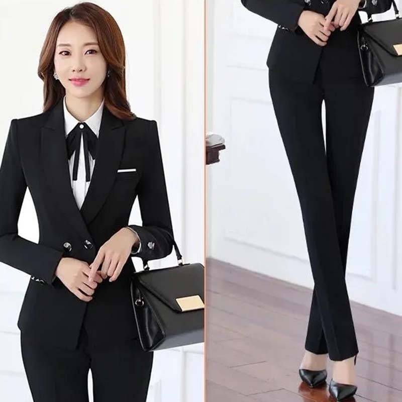 Dünne Blazer Anzüge Frauen Business Tragen Zwei-Stück Blazer + Anzug Hosen 2023 Neue Mode Temperament Arbeits Kleidung Werkzeug frühling und Herbst S schwarz von Joom DACH