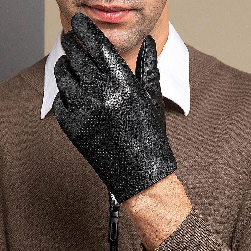 Dünne Handschuhe aus echtem Leder für Herren, atmungsaktiv, weich, modisch, klassisch, Ziegenleder, Herbst, ungefüttert, Touchscreen-Fahrhandschuhe L von Joom DACH