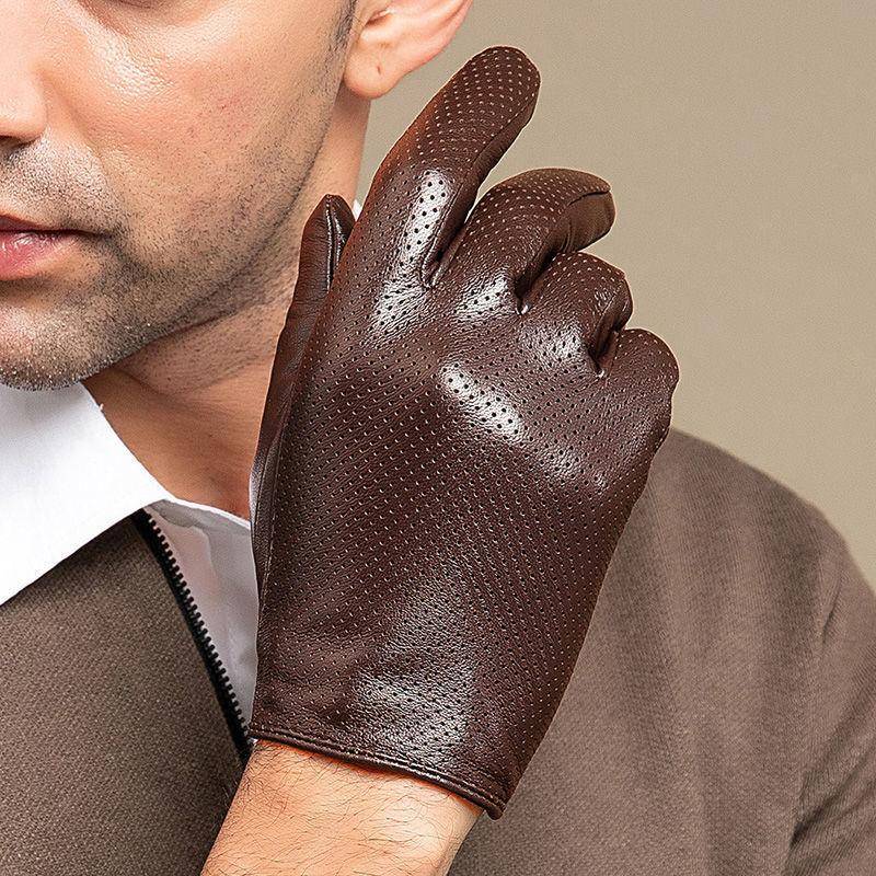 Dünne Handschuhe aus echtem Leder für Herren, atmungsaktiv, weich, modisch, klassisch, Ziegenleder, Herbst, ungefüttert, Touchscreen-Fahrhandschuhe M von Joom DACH