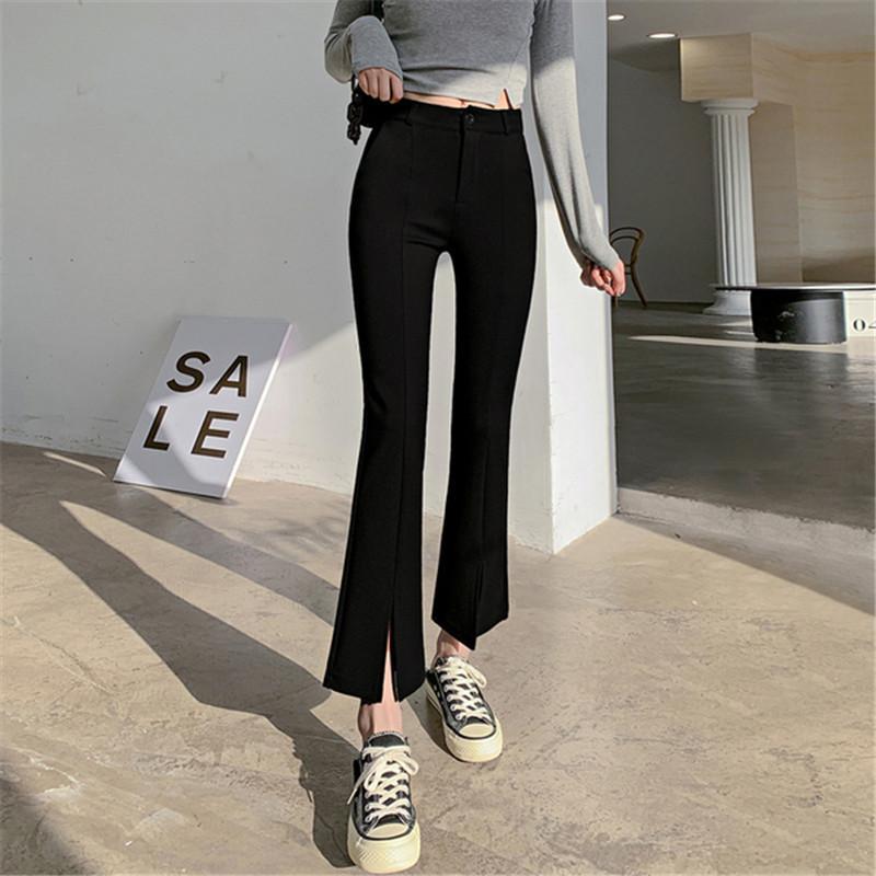 Dünne Schlaghosen für Damen Stretch-Anzughosen für den Sommer Schlaghosen mit Schlitz Schlanke und schlankmachende Hosen Freizeithosen XXXL schwarz von Joom DACH