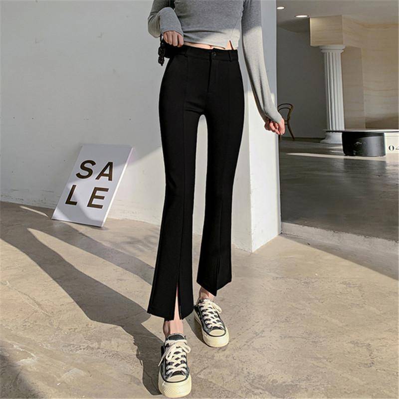 Dünne Schlaghosen für Damen Stretch-Anzughosen für den Sommer Schlaghosen mit Schlitz Schlanke und schlankmachende Hosen Freizeithosen XXXL schwarz von Joom DACH