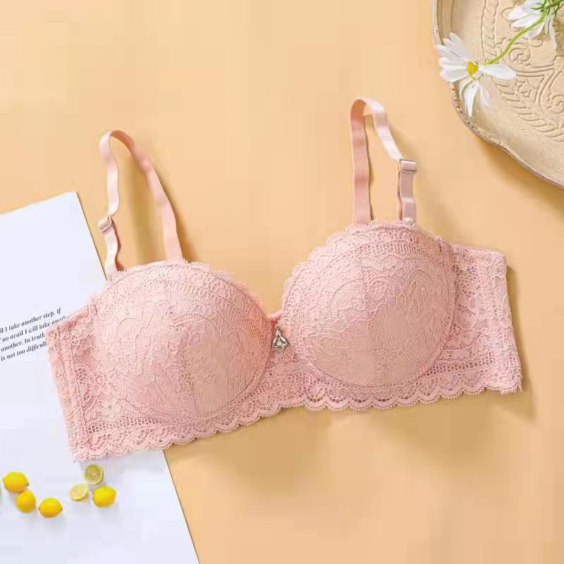 Dünner 1/2-Cup-Spitzen-BH für Damen mit verstellbarer oberer Stütze und geraffter Unterwäsche 36/80B rosa von Joom DACH