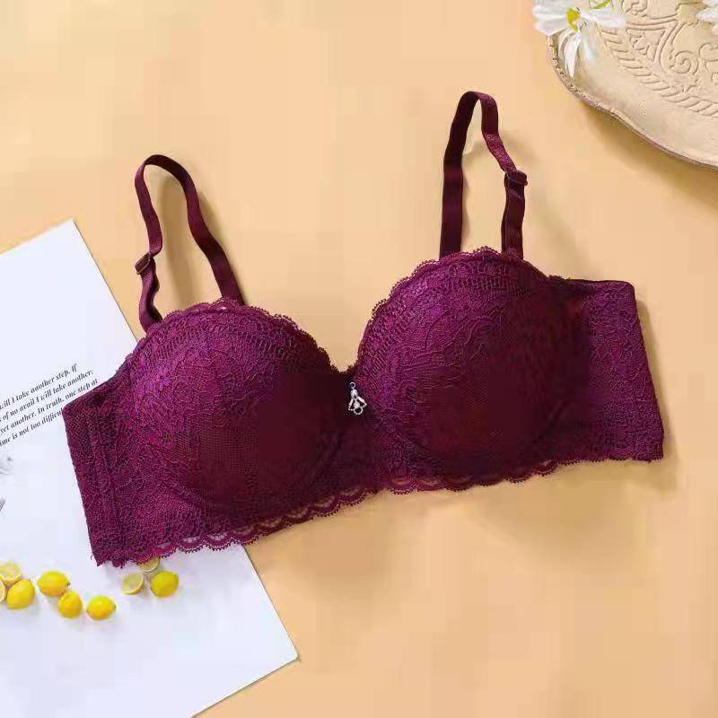 Dünner 1/2-Cup-Spitzen-BH für Damen mit verstellbarer oberer Stütze und geraffter Unterwäsche 36/80B rot von Joom DACH