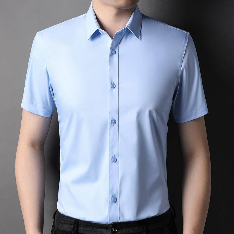 Dünnes Kurzarm-Cardigan-Hemd mit Revers für junge und mittelalte Männer, Sommer-Neuheit, modisches Freizeit-Hemd in Uni-Farbe für Herren L von Joom DACH