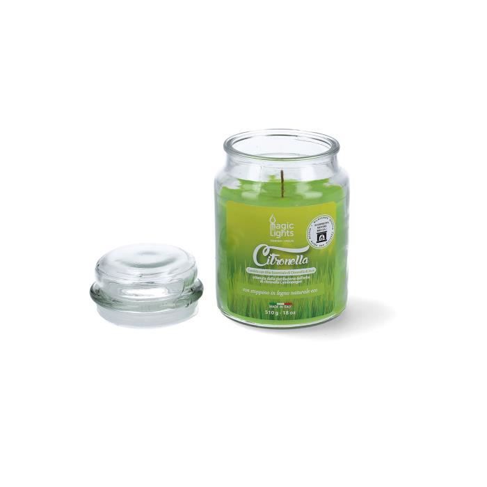 Duftkerze - MAGIC LIGHTS - Citronella - 510ml - Gepresstes Wachs - Weißes Glas von Joom DACH