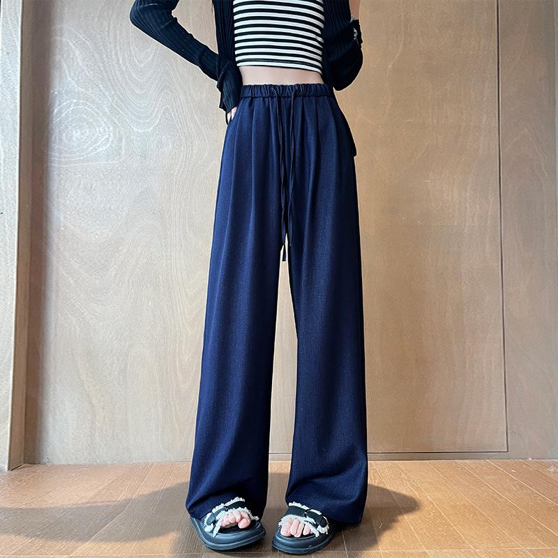 Dunkelblaue Mini-Jeans für Damen im Sommer Dünn Elastisch Hohe Taille Gerades Lockeres Drapé Kühlende Eisseide Weitbeinige Hose XXL blau von Joom DACH