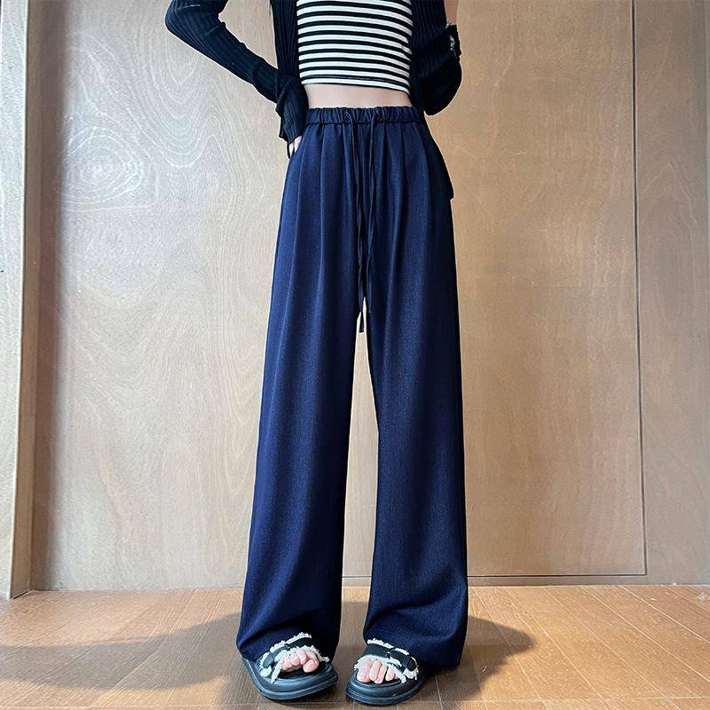 Dunkelblaue Mini-Jeans für Damen im Sommer Dünn Elastisch Hohe Taille Gerades Lockeres Drapé Kühlende Eisseide Weitbeinige Hose XXL blau von Joom DACH