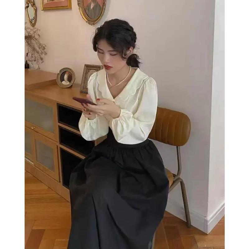 Dunkelbraun Vintage Maxi Rock Frauen Harajuku Tasche Lace Up Lange Röcke Sommer Herbst Kleidung Koreanische Mode XL schwarz von Joom DACH