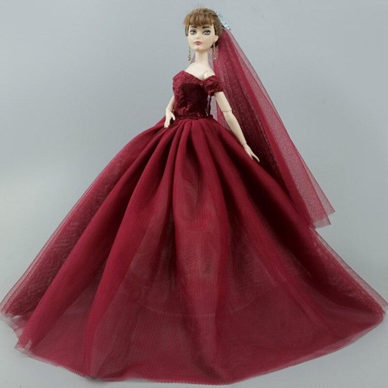 Dunkelrotes Modepuppenkleid für Barbie-Puppe, Brautkleider, Outfits, Abendkleid, Partykleid, langes Kleid, Kleidung 1:6, Spielzeug für Kinder rot von Joom DACH