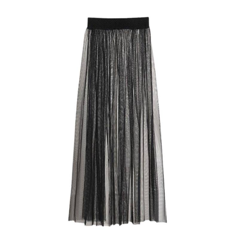 Durchsichtiger Netzrock, einlagiger langer Rock für Damen, Q271, Schwarz, Einheitsgröße One Size von Joom DACH