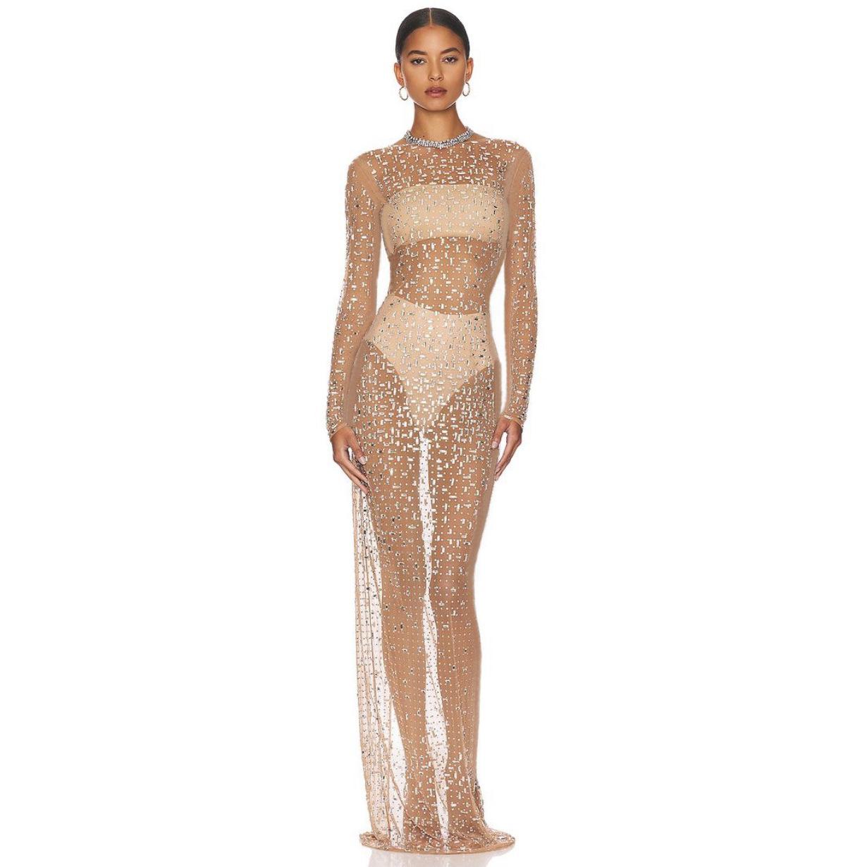 Durchsichtiges Kristall-Mesh-Kleid für Damen, Spitze, transparent, figurbetont, Maxikleid, langärmelig, schlank, sexy, Strandkleid für Damen S dunkelbraune Durchsichtiges Kristall-Mesh-Kleid für Damen, Spitze, transparent, figurbetont, Maxikleid, langärmelig, schlank, sexy, Strandkleid für Damen S dunkelbraune von Joom DACH