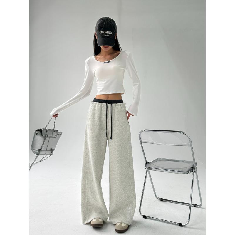 Dynamische Mädchen Neue Frühling Schnürung Kontrastfarbe Modische Jogginghose Vielseitige Damen Kordelzug Sporthose Weitbeinige Hose L von Joom DACH