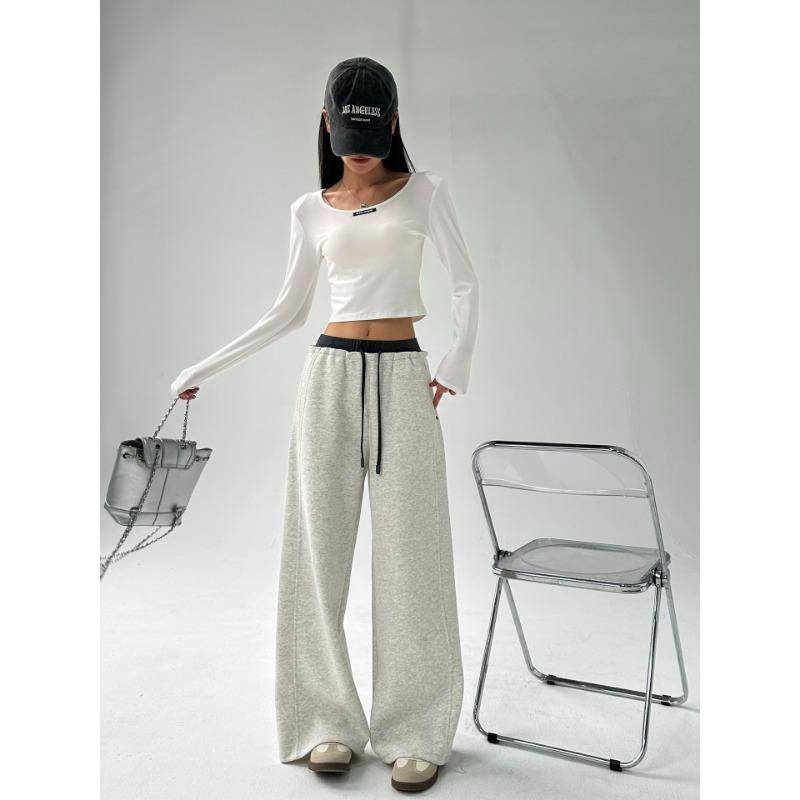 Dynamische Mädchen Neue Frühling Schnürung Kontrastfarbe Modische Jogginghose Vielseitige Damen Kordelzug Sporthose Weitbeinige Hose L von Joom DACH