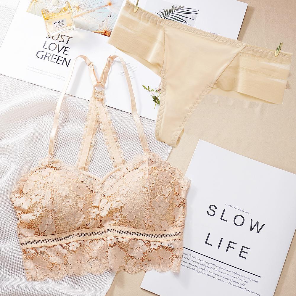 ECMLN Damen-Dessous-Sets aus Spitze, durchscheinend, BH-Oberteile und Shorts, dünne BHs, Höschen mit mittlerer Taille, verführerische Bikini-Sets, Dessous-Pyjamas L/80 von Joom DACH