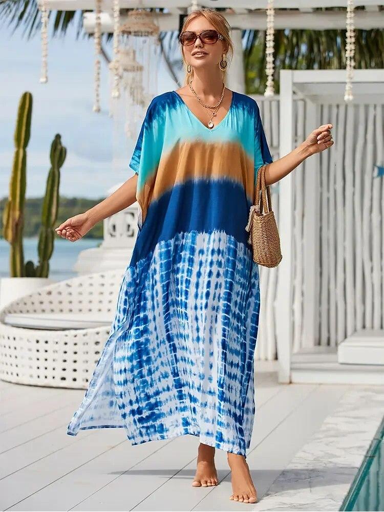 EDOLYNSA 2024 Sommer-Strandkleid-Abdeckungen für Damen, Badeanzug-Abdeckung, Strandmode, Sarongs, Bademode, Kaftan One size blau von Joom DACH