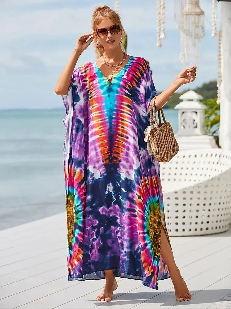 EDOLYNSA 2024 Sommer-Strandkleid-Abdeckungen für Damen, Badeanzug-Abdeckung, Strandmode, Sarongs, Bademode, Kaftan One size violett von Joom DACH