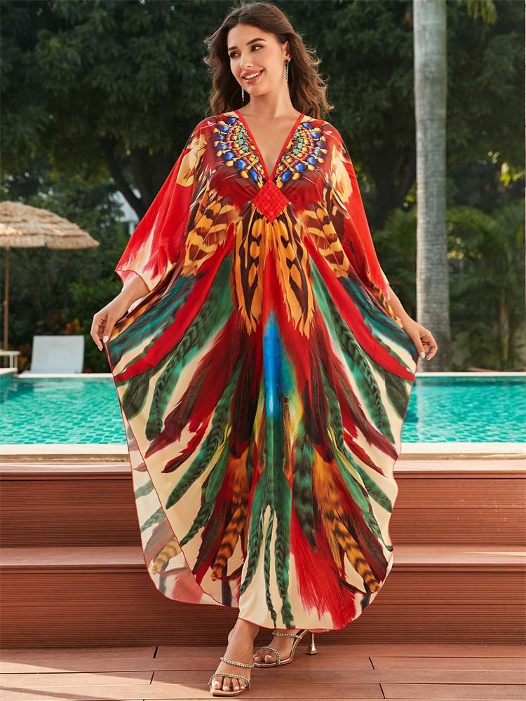 EDOLYNSA Plus Size-Kaftan, rot, Bohemian-Stil, bedruckt, Sommer, langes Strandkleid, Damen-Homewear-Outfit, Badeanzug, Überzug, lockerer Kaftan One Size rot EDOLYNSA Plus Size-Kaftan, rot, Bohemian-Stil, bedruckt, Sommer, langes Strandkleid, Damen-Homewear-Outfit, Badeanzug, Überzug, lockerer Kaftan One Size rot von Joom DACH