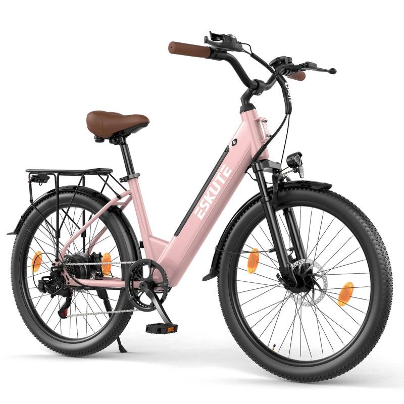 ESKUTE C100 PLUS City Pendler E-Bike Für Unisex 36V13AH Akku 250W Motor 26 Zoll Reifen Elektrofahrrad Mit Kindersitz Komfortabel und praktisch rosa von Joom DACH