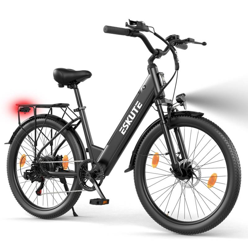 ESKUTE C100 PLUS City Pendler E-Bike Für Unisex 36V13AH Akku 250W Motor 26 Zoll Reifen Elektrofahrrad Mit Kindersitz Komfortabel und praktisch schwarz von Joom DACH