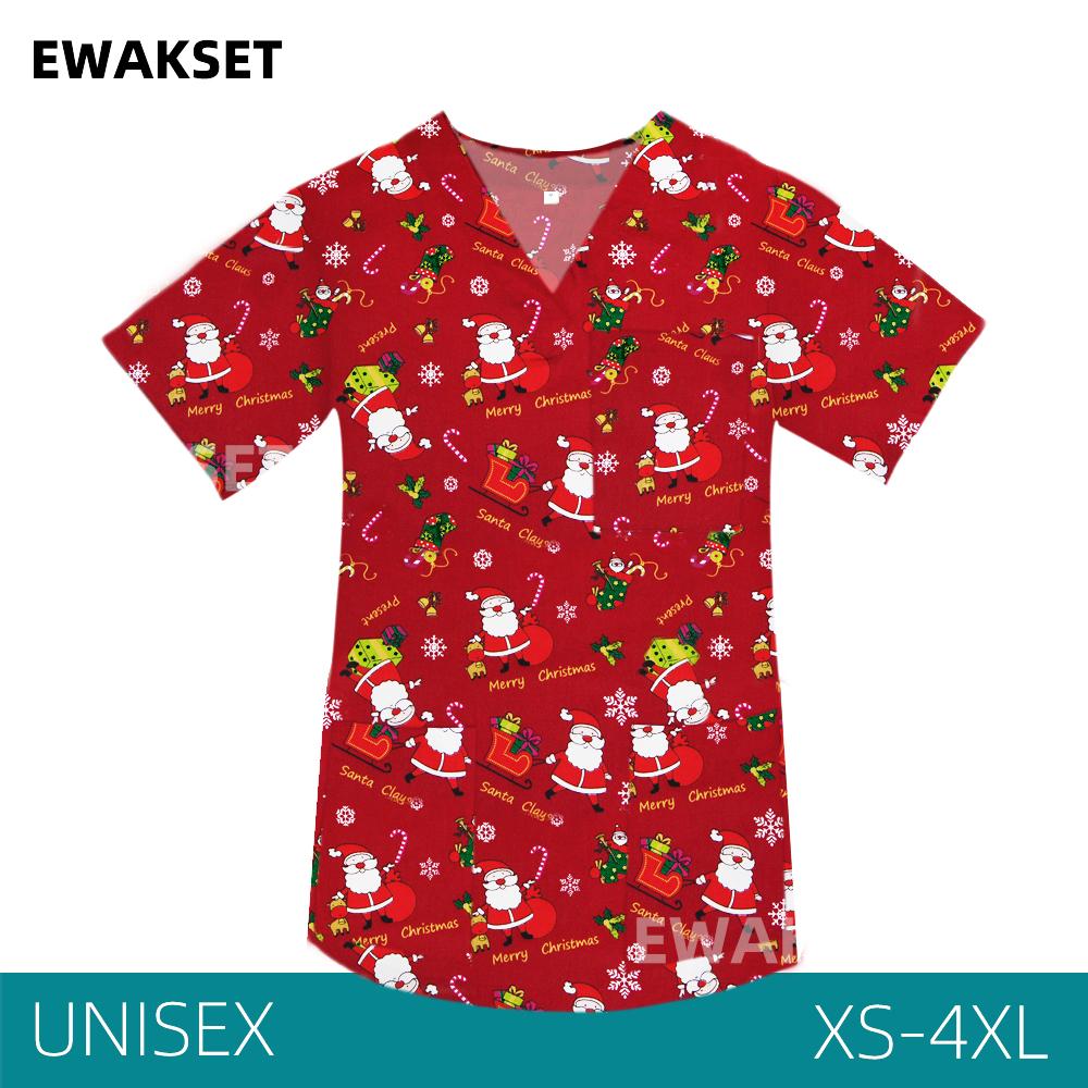 EWAKCOT Weihnachten Bedruckte Scrub Tops Damen Herren Arbeitsbluse Krankenschwester Arzt Krankenpflege Medizinisches Zubehör T-Shirt Unisex L von Joom DACH